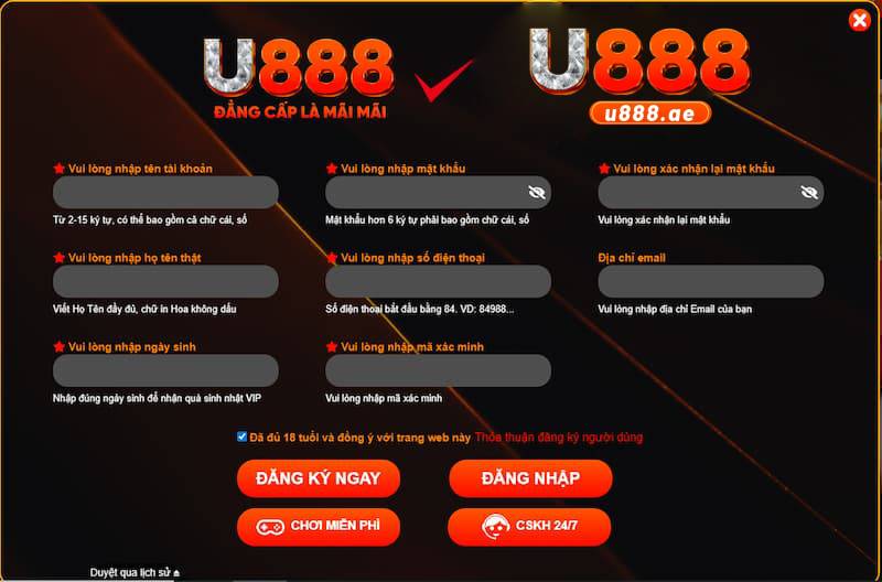 U888 34 Thủ tục mở tài khoản cá cược